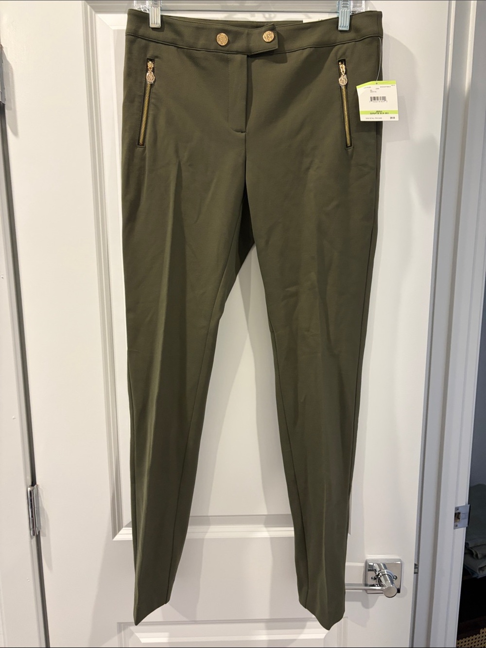 Anne Klein Olive Green Women's Stretch Ankle Pants with Gold Zippers